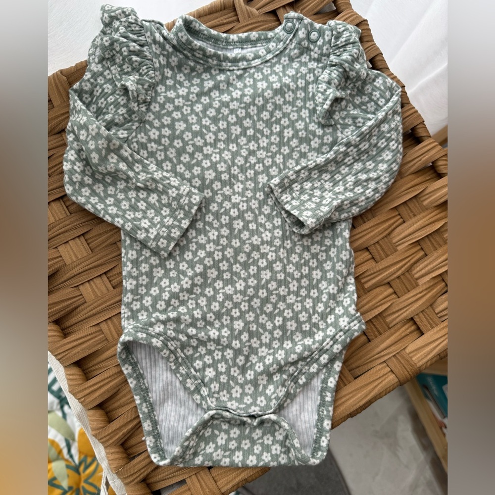 Posh Peanut Floral Green Kids One Piece Bodysuit